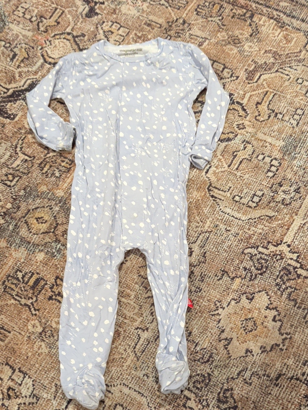Magnetic Me Light Blue One-Piece Footed Romper with White Dot Print
